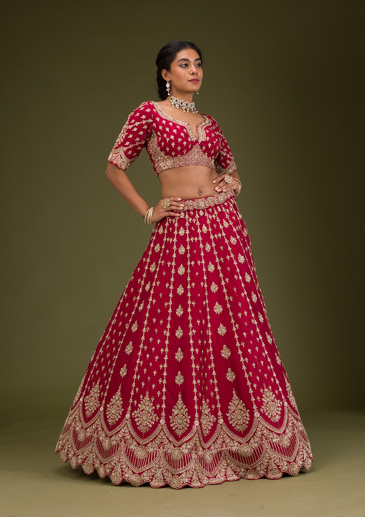 Rani Pink Zardosi Raw Silk Readymade Lehenga