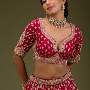 Rani Pink Zardosi Raw Silk Readymade Lehenga