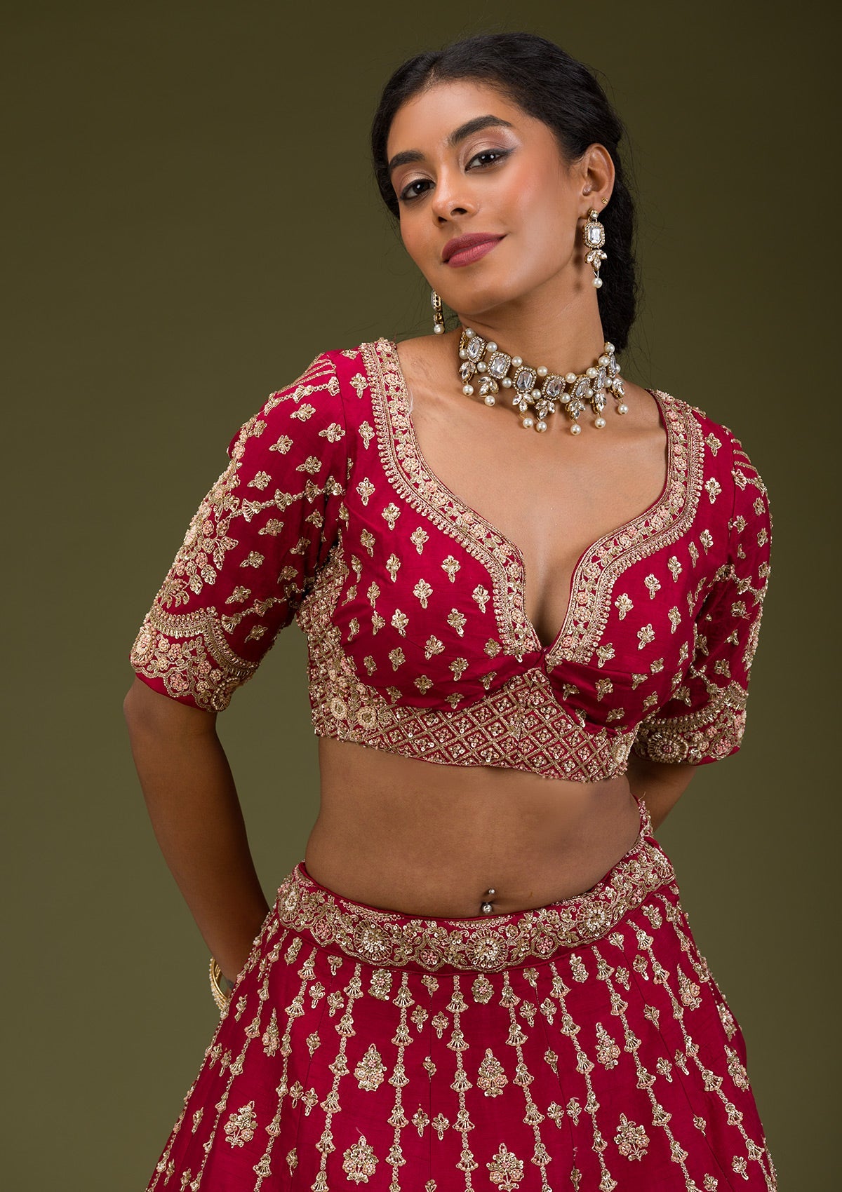 Rani Pink Zardosi Raw Silk Readymade Lehenga