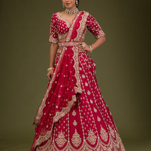 Rani Pink Zardosi Raw Silk Readymade Lehenga