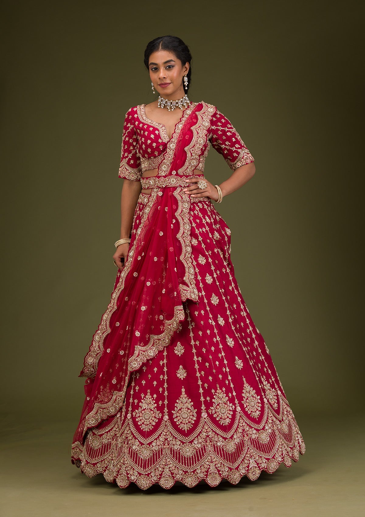 Rani Pink Zardosi Raw Silk Readymade Lehenga
