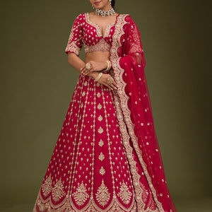 Rani Pink Zardosi Raw Silk Readymade Lehenga