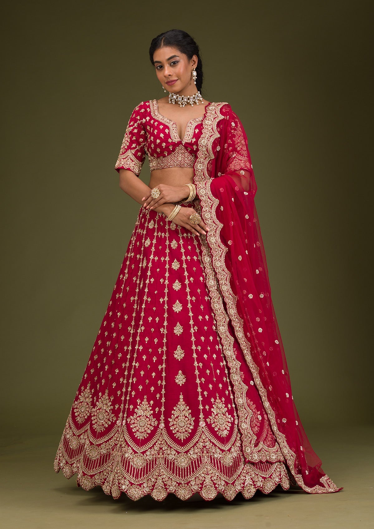 Rani Pink Zardosi Raw Silk Readymade Lehenga