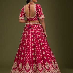 Rani Pink Zardosi Raw Silk Readymade Lehenga