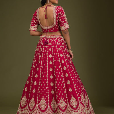 Rani Pink Zardosi Raw Silk Readymade Lehenga
