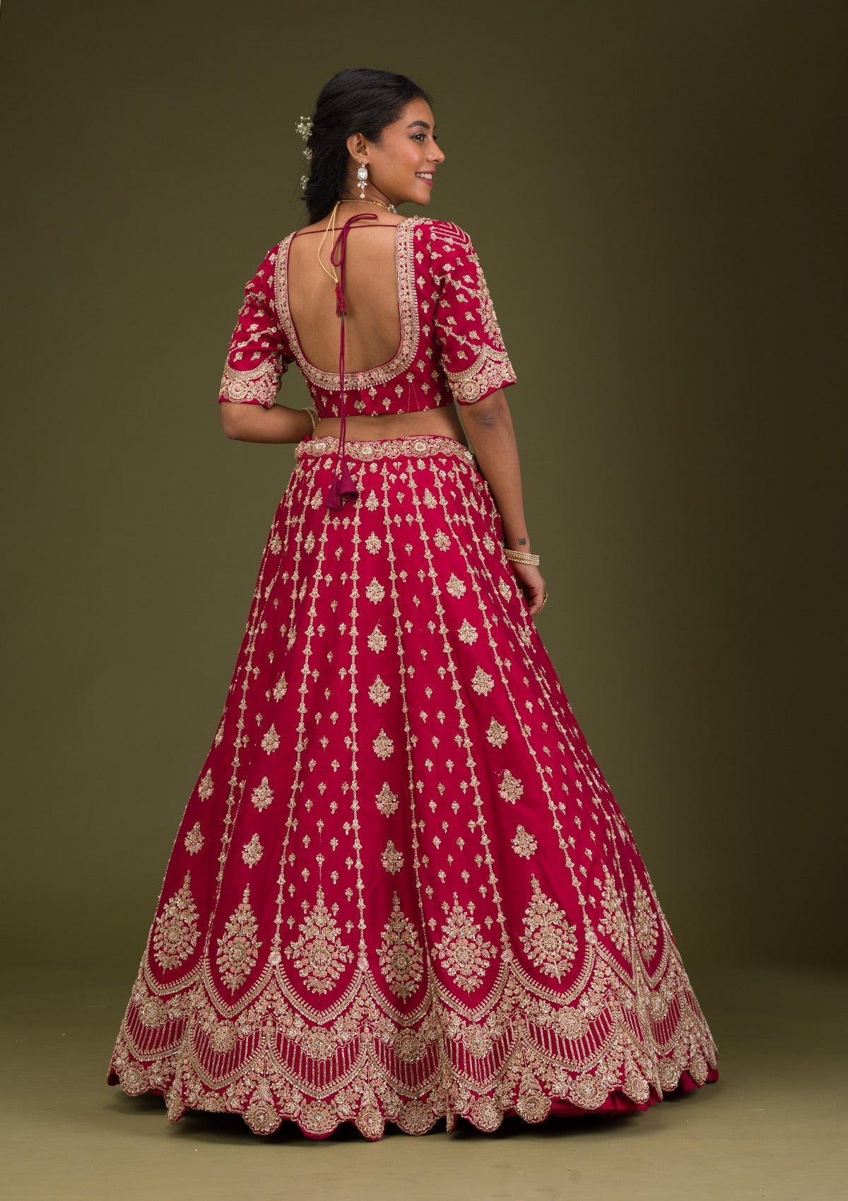Rani Pink Zardosi Raw Silk Readymade Lehenga