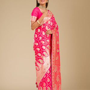 Rani Pink Zariwork Banarasi Silk Saree