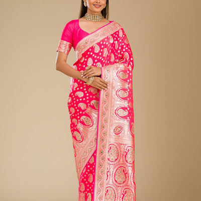 Rani Pink Zariwork Banarasi Silk Saree
