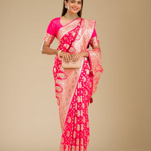 Rani Pink Zariwork Banarasi Silk Saree