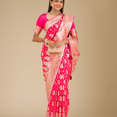 Rani Pink Zariwork Banarasi Silk Saree