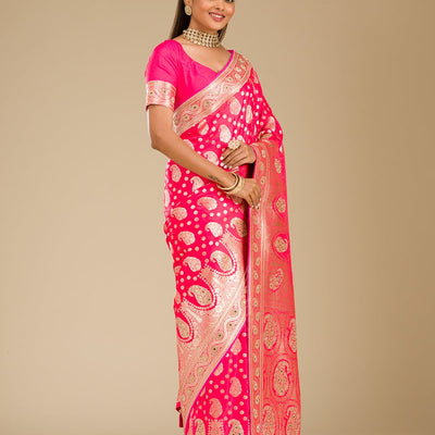 Rani Pink Zariwork Banarasi Silk Saree