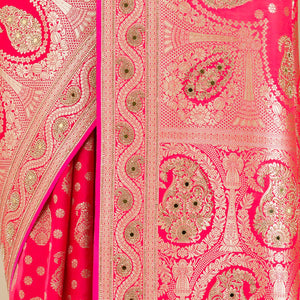 Rani Pink Zariwork Banarasi Silk Saree