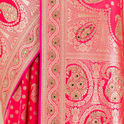 Rani Pink Zariwork Banarasi Silk Saree