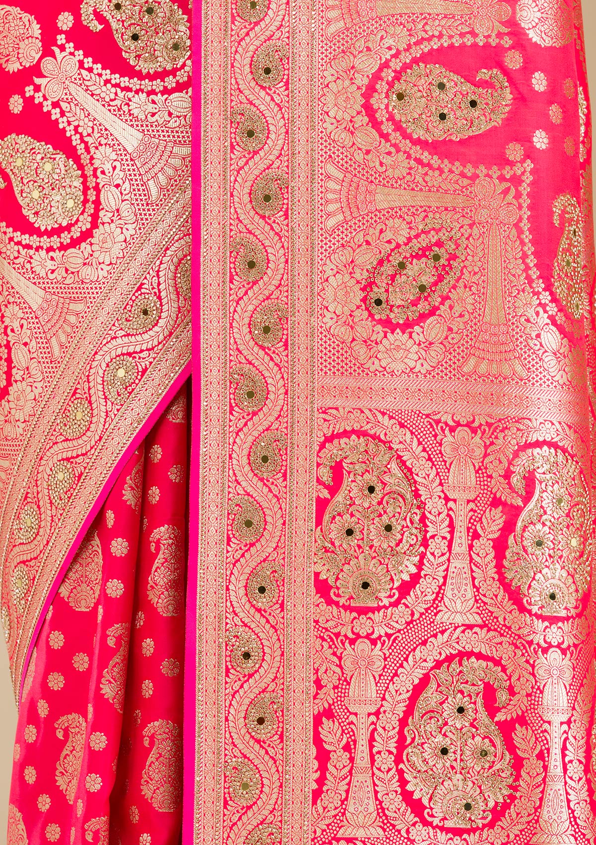 Rani Pink Zariwork Banarasi Silk Saree