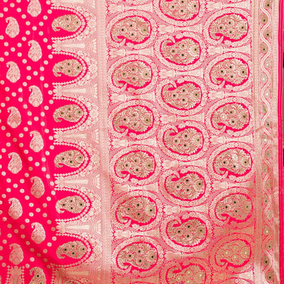 Rani Pink Zariwork Banarasi Silk Saree