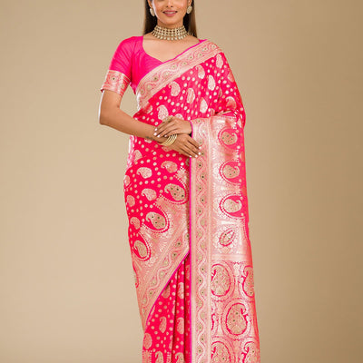 Rani Pink Zariwork Banarasi Silk Saree