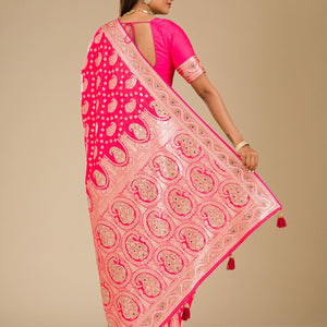 Rani Pink Zariwork Banarasi Silk Saree
