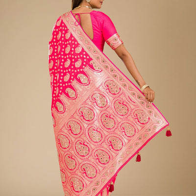 Rani Pink Zariwork Banarasi Silk Saree