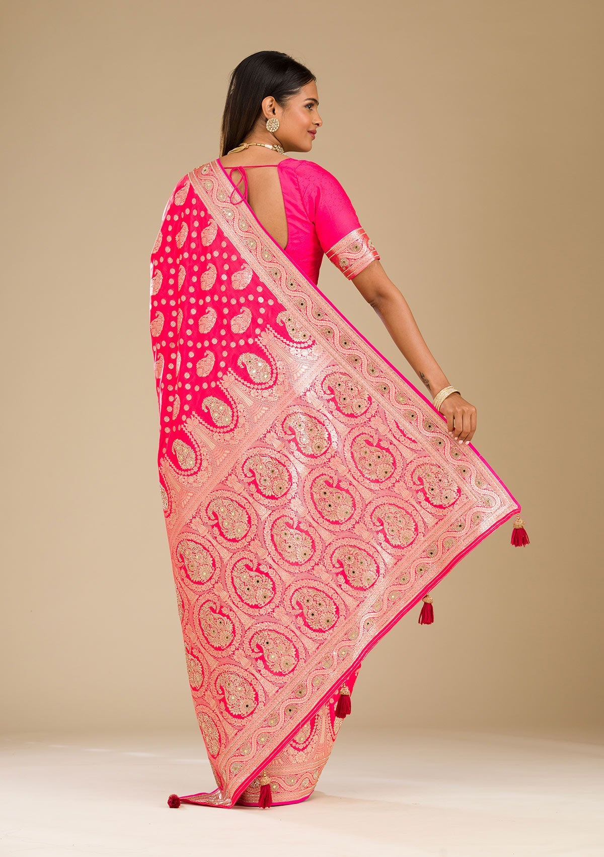 Rani Pink Zariwork Banarasi Silk Saree