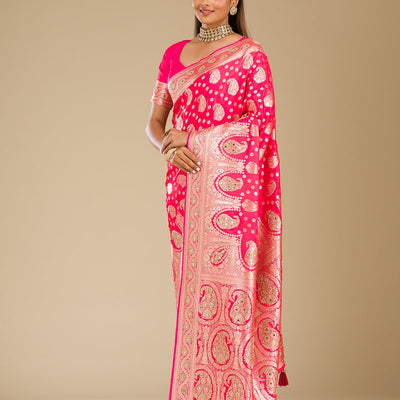 Rani Pink Zariwork Banarasi Silk Saree