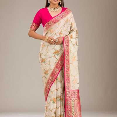 Beige Zariwork Banarasi Silk Saree