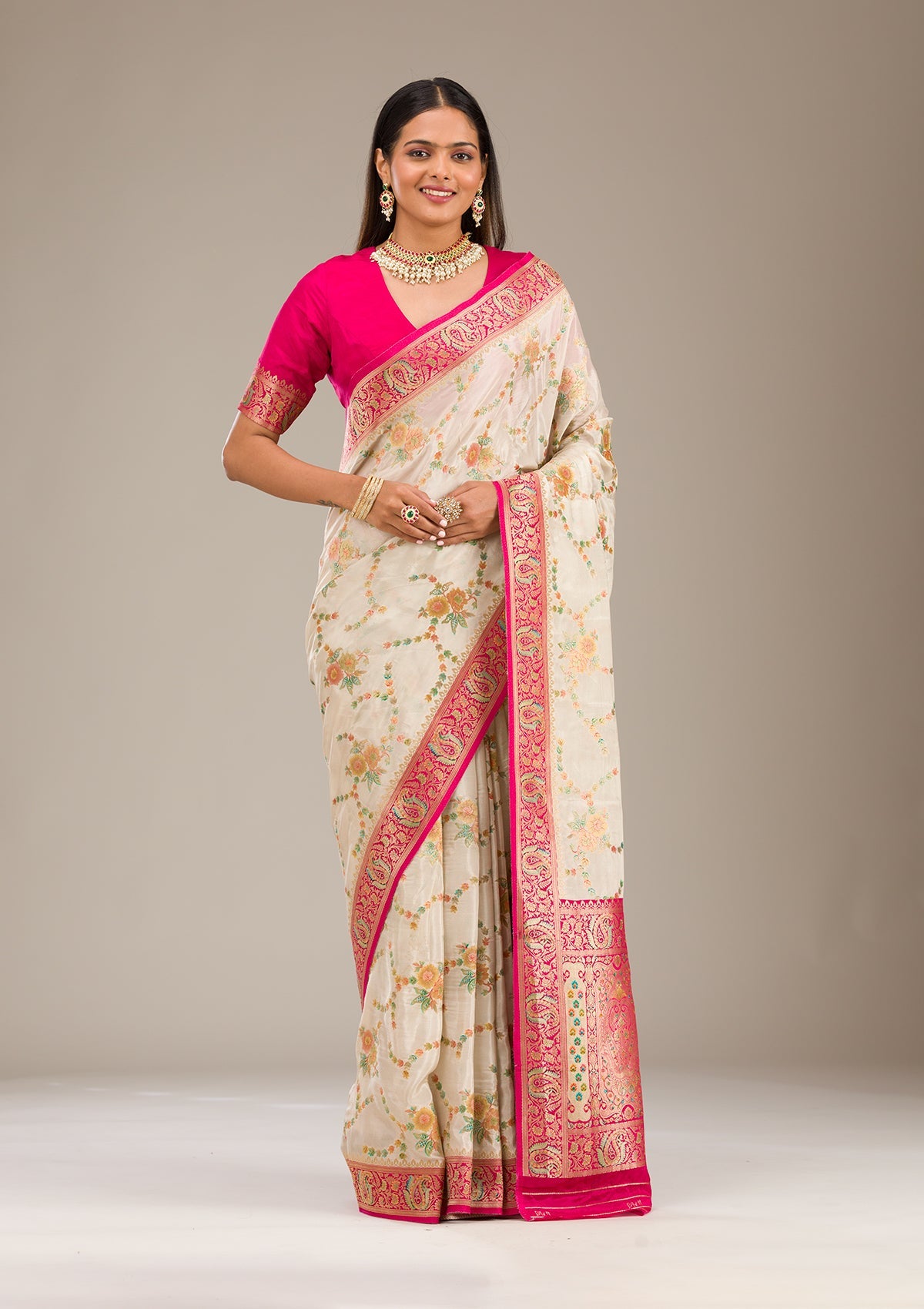 Beige Zariwork Banarasi Silk Saree