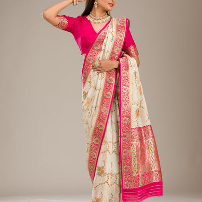 Beige Zariwork Banarasi Silk Saree