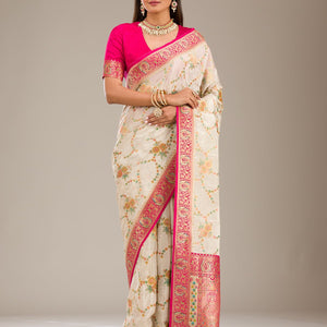 Beige Zariwork Banarasi Silk Saree