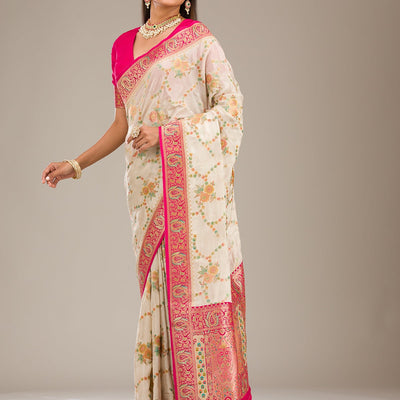 Beige Zariwork Banarasi Silk Saree