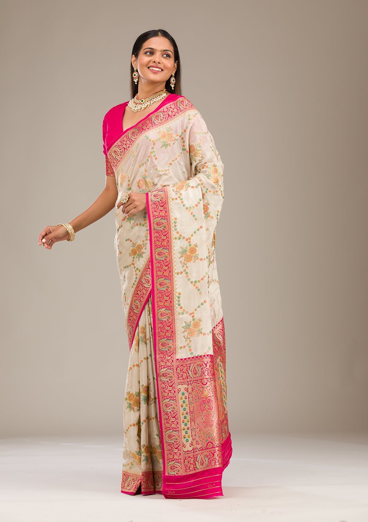 Beige Zariwork Banarasi Silk Saree