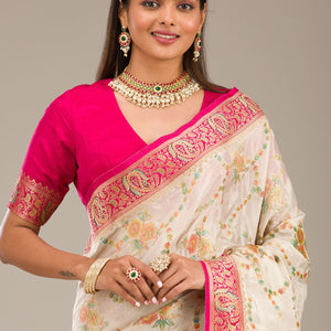 Beige Zariwork Banarasi Silk Saree