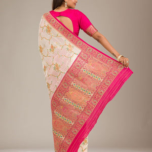 Beige Zariwork Banarasi Silk Saree