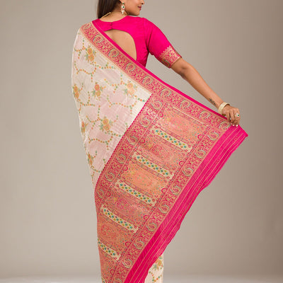 Beige Zariwork Banarasi Silk Saree