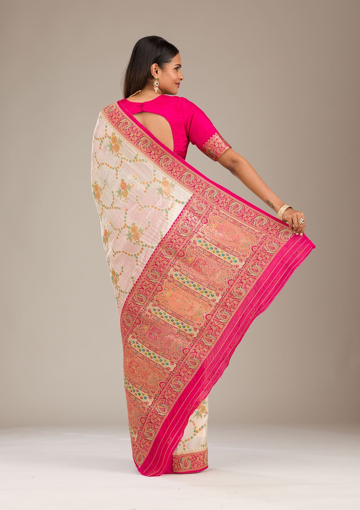 Beige Zariwork Banarasi Silk Saree