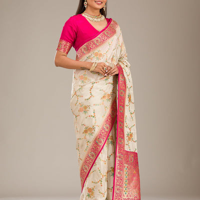 Beige Zariwork Banarasi Silk Saree