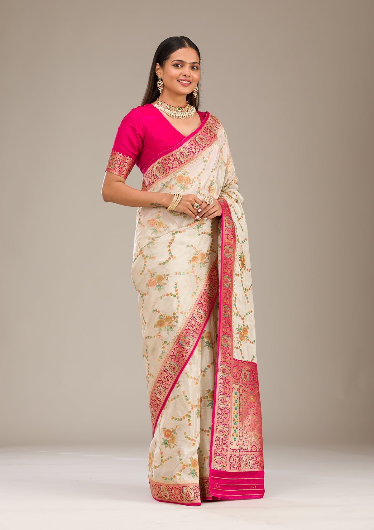 Beige Zariwork Banarasi Silk Saree