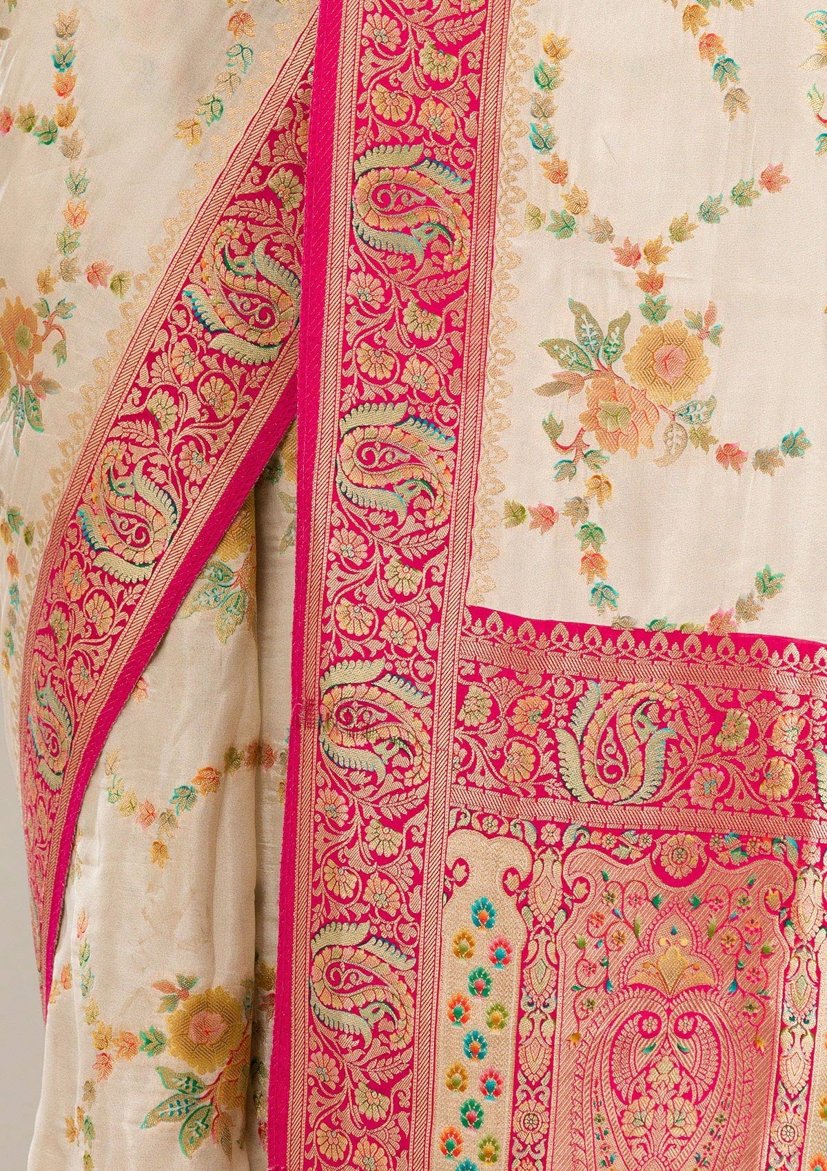 Beige Zariwork Banarasi Silk Saree
