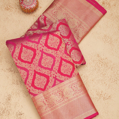 Rani Pink Zariwork Pure Silk Saree