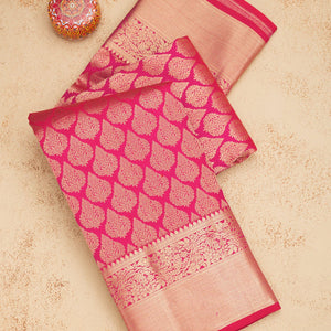 Rani Pink Zariwork Pure Silk Saree