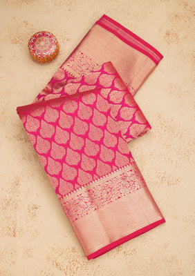Rani Pink Zariwork Pure Silk Saree