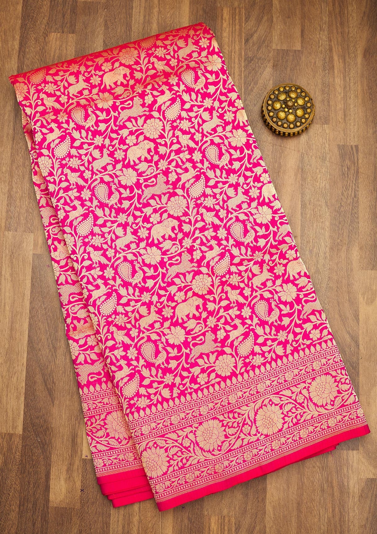 Rani Pink Zariwork Pure Silk Saree