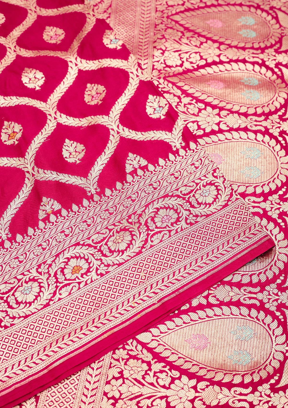Rani Pink Zariwork Pure Silk Saree