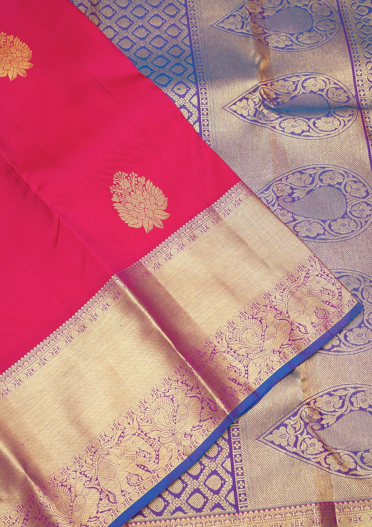 Rani Pink Zariwork Pure Silk Saree