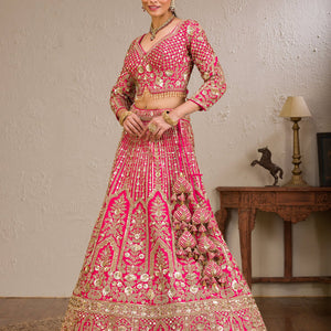 Rani Pink Zariwork Raw Silk Readymade Lehenga