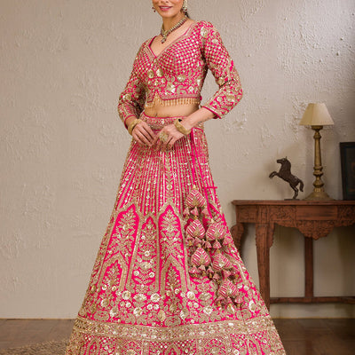 Rani Pink Zariwork Raw Silk Readymade Lehenga