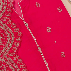 Rani Pink Zariwork Semi Crepe Unstitched Salwar Suit