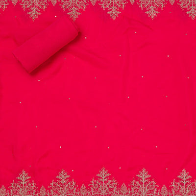 Rani Pink Zariwork Semi Crepe Unstitched Salwar Suit