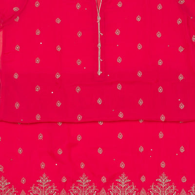Rani Pink Zariwork Semi Crepe Unstitched Salwar Suit