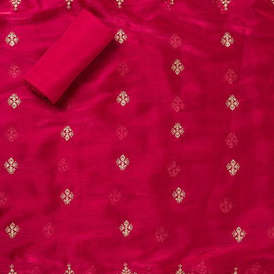 Rani Pink Zariwork Semi Crepe Unstitched Salwar Suit