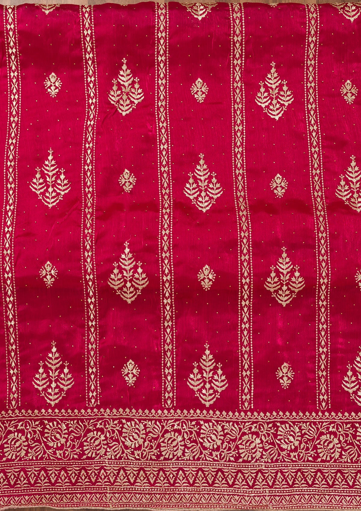 Rani Pink Zariwork Semi Crepe Unstitched Salwar Suit